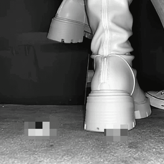 Woman in white boots candid crushing in cinema 3