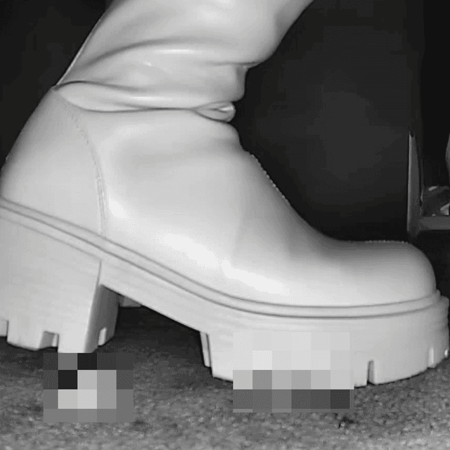Woman in white boots candid crushing in cinema 4