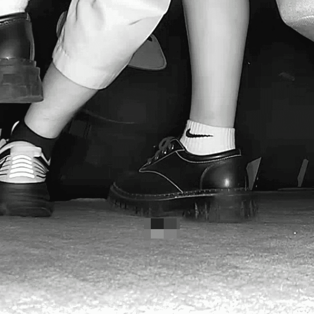 Woman in white socks and leather shoes with her boyfriend candid crushing at the cinema thumb 4