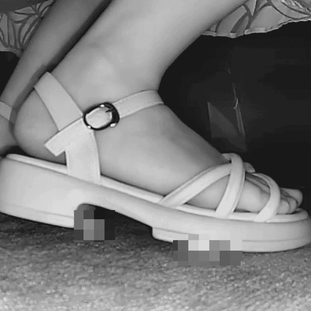 Women in movie theater candid crushing with white sandals 1