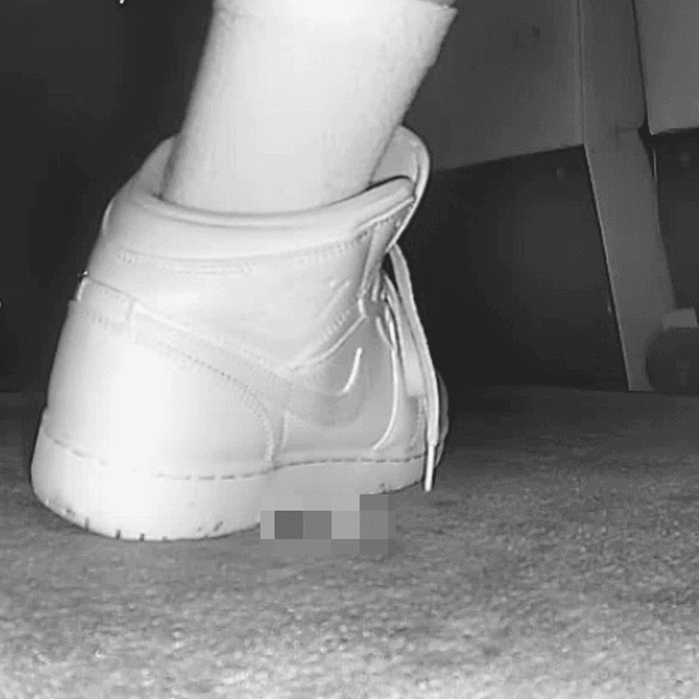 Woman at the cinema with white high-top Nike Air Jordan sneakers candid crushing 2