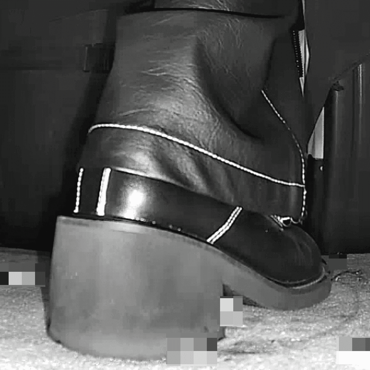 Woman in cinema candid crushing with block-heeled boots thumb 2