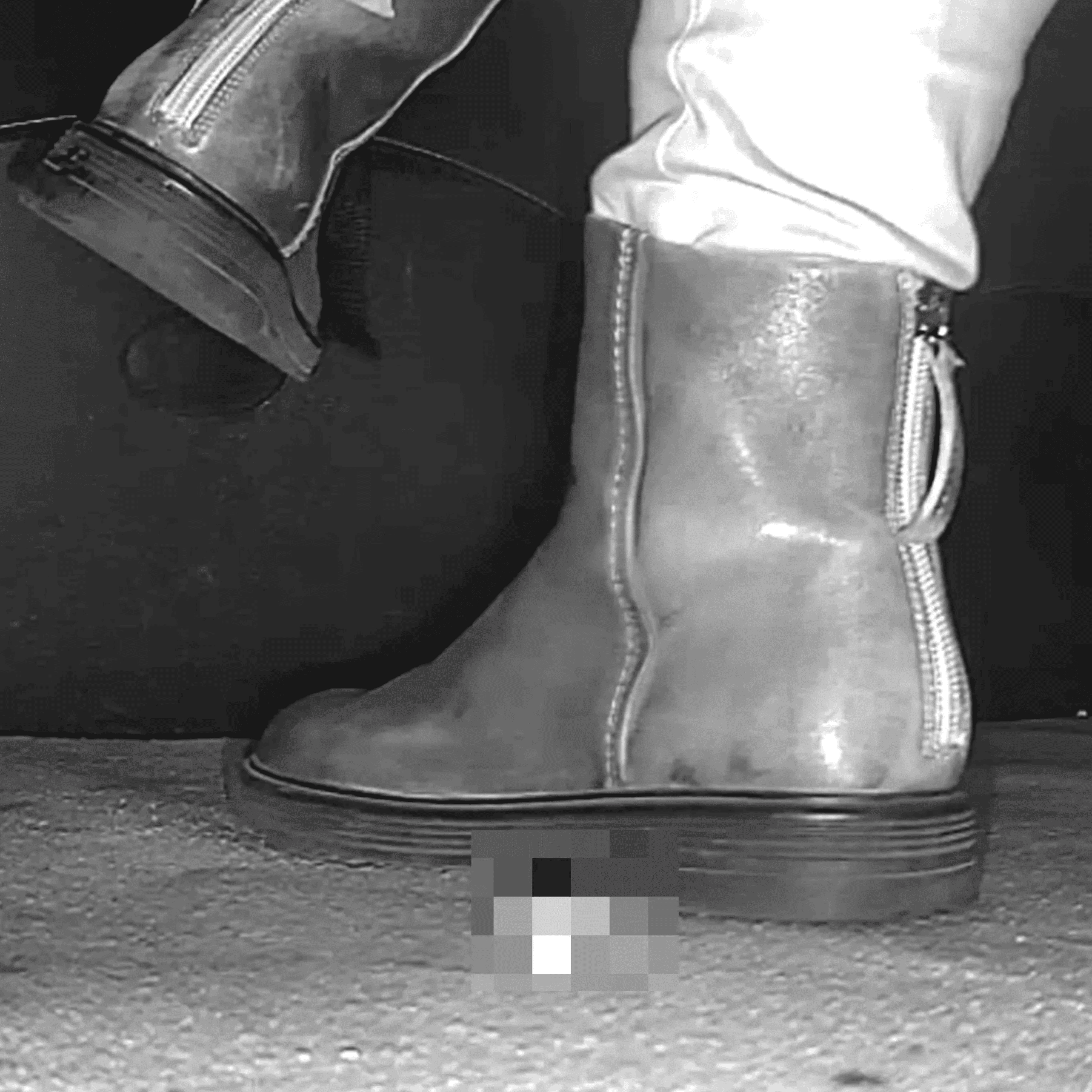 Woman in ankle boots candid crushing in the cinema
