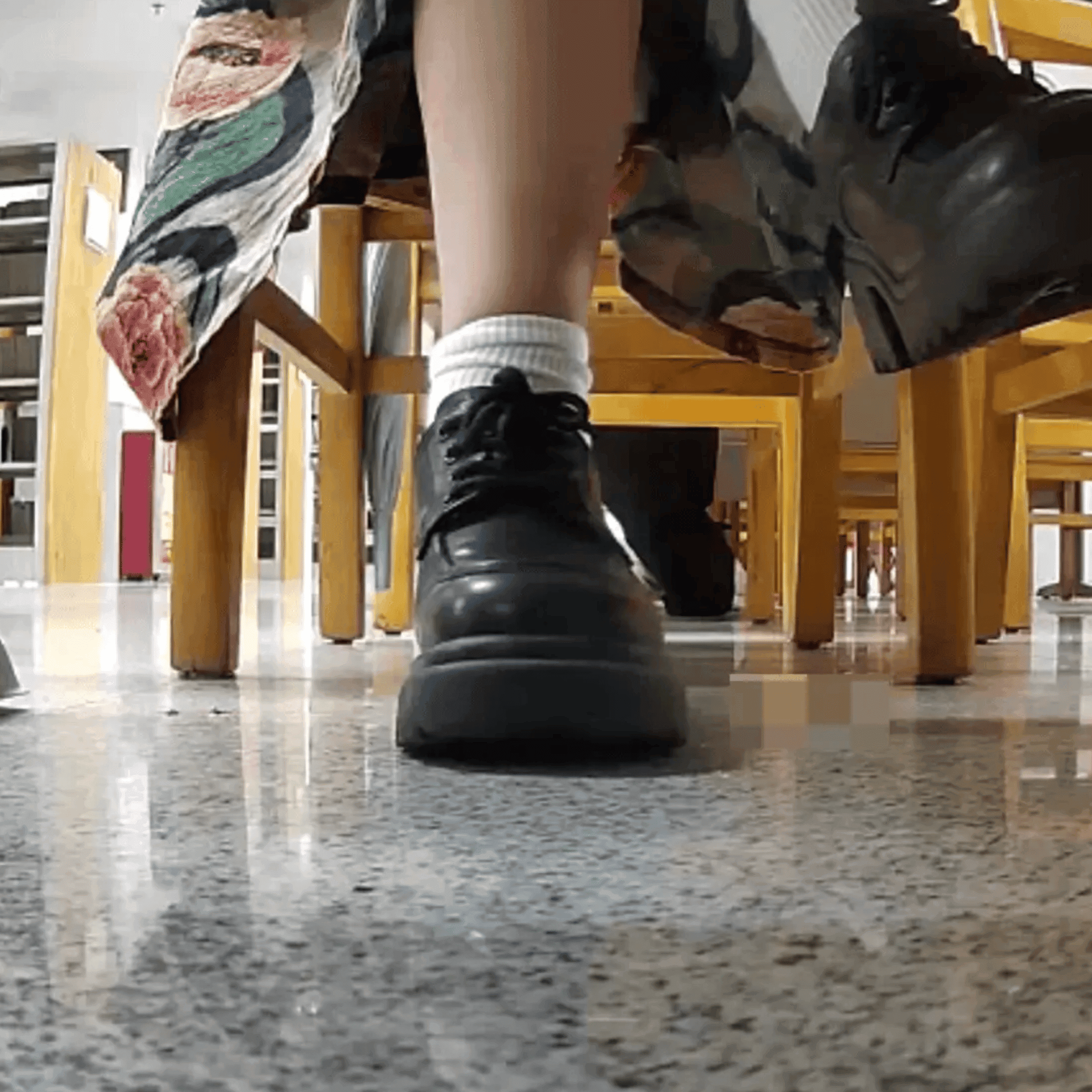 Woman in chunky heels candid crushing under the library table thumb 2